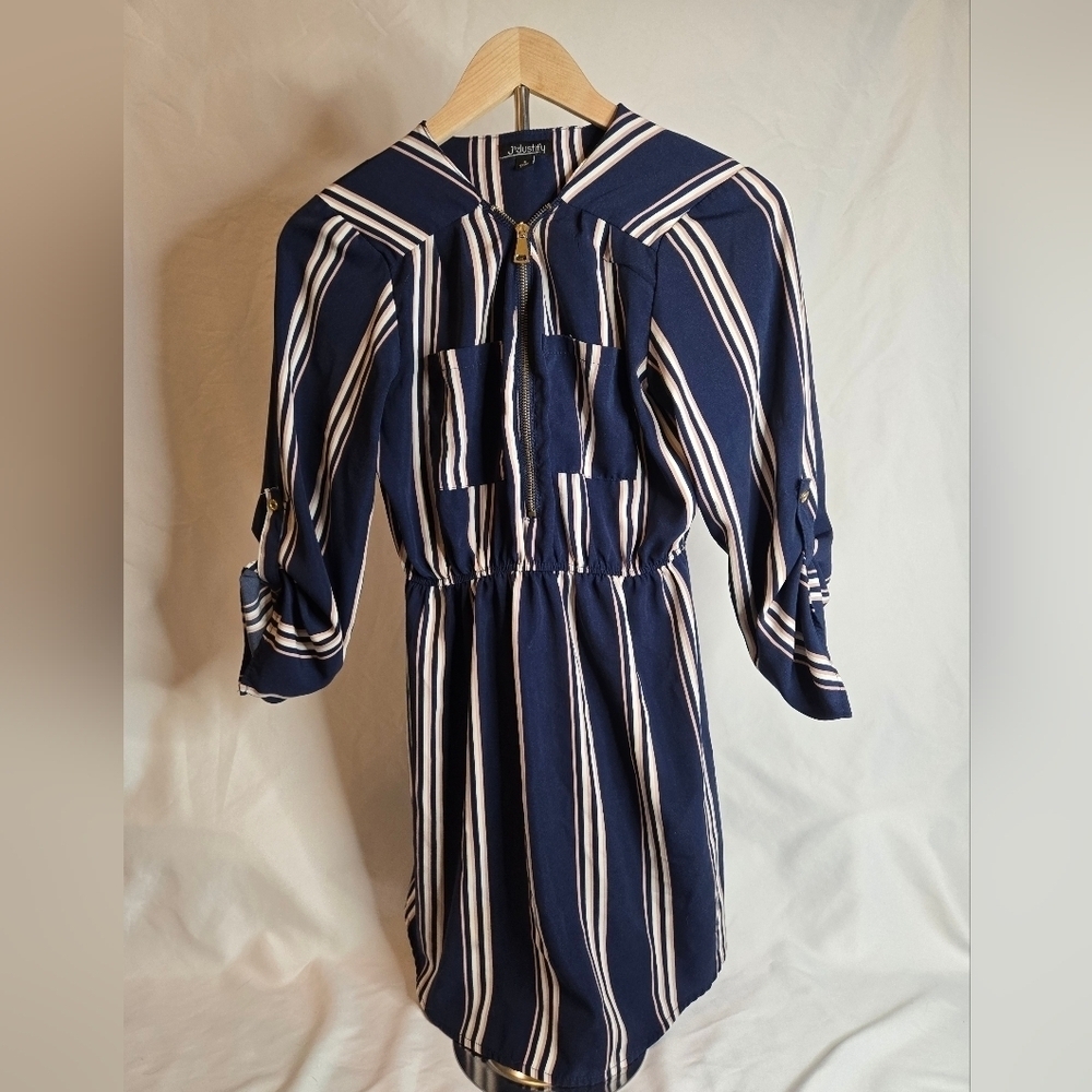 J for Justify Navy Striped Zip Front Dress Size Small